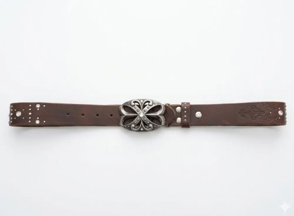 BKE Buckle Genuine Leather Women’s Belt Meadow Women’s Size M Studded Embossed